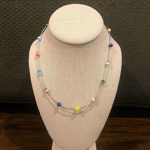 Vintage Sterling Silver Variated Color Cats Eye Station Liquid Necklace